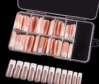 Glossy tapered square long quart press on nails pink French tip 120 pieces