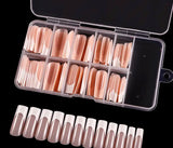 Glossy tapered square long quart press on nails pink French tip 120 pieces